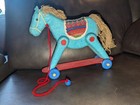 Mcm Vintage Felt Horse On Wheels Ride On Pull Toy 10 x9 x3 5 