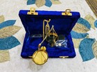 Blue Antique Brass Polished Balance Scale With Velvet Box With Weights Jewelry