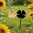 Set Of 2 Rusty back Metal Four-leaf Clover Silhouette Garden Stake Outdoor Decor