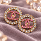 10 Pcs Chanel Cc Gold Pink Clear Rhinestone Buttons 22mm Set Of 10