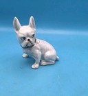 Vtg Porcelain Angry White French Bulldog Black Collar Figure 4  Sitting Japan