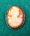 Antique Sterling Silver Carved Shell Cameo Braided Frame Brooch-made In Italy