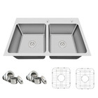 33x22 Drop In Double Bowl 16 Gauge Stainless Steel Topmount Kitchen Sink