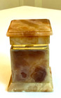 Vintage 1960s Onyx Jewelry Box   Casket In Caramel   Honey Color Brass Hinged 5 
