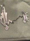 Silver Tone Figural Lady Walking Dog Brooch Pin W  Chain  Metal