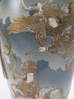 Antique C 1900 Japanese Satsuma Moriage Vase With Gold Gilt Relief 18 5  Tall