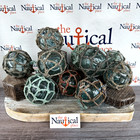 10 Japanese Glass Fishing Floats W  Netting  Vintage Aqua Balls From Japan  3 5   