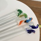 Vtg Lot 5 Tropical Animals Hand Blown Glass Cocktail Drink Stirs And Vase