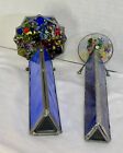 2 Vintage Footed Slag   Stained Glass Kaleidoscopes Double Wheeled