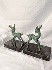 Pair Of French Art Deco Animalier Painted Bronze Marble Fawn Bookends Circa 1920