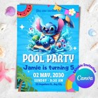 Pool Party Stitch Invitation For Birthday Party Digital Invitation Editable