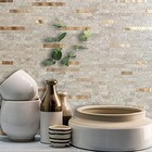 Sheets Faux Stone Peel And Stick Backsplash  20 Sheet Stone Beige Metal Copper