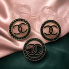 10 Pcs Chanel Cc Logo  Round Black   Green Rhinestone Buttons 24mm Set Of 10