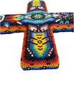 Huichol Beaded Art Wooden Cross Hand Made Mexican Folk Art 10 5 X 7 5   