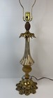 Vintage Hollywood Regency Table Lamp Brass Wood Ceramic 35    Tall 3-way Light
