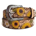 Handmade Leather Sunflower Belt For Girls  Embossed Cowhide