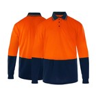 Two Tone Long Sleeve Safety Polo Shirt Orange High Visibility Reflective Shirt W