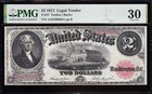 Awesome Crisp Choice Vf   1917  2  bracelet  Us Legal Tender Note  Pmg 30  30666