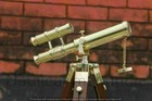 Nautical Marine Mini Double Barrel Brass Telescope With Wooden Tripod Stand Gift