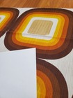 Awesome Rare Vintage Mid Century Retro 70s Yel Brn Rounded Squares Fabric  Look 