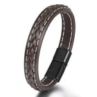 Men Jewelry Black Braided Leather Bracelet Bangle Stainless Steel Clasp B