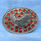Western Eagle Belt Buckle Floral Scroll Rhinestones Coastal Cowgirl Vtg  dbd273