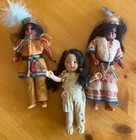 Set 2 Dolls Antique German 5 5    Native American Indian Bisque Head   Bonus Doll