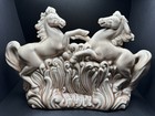 Vintage 1950s Ceramic Tv Lamp Rearing Horses Mid Century Modern Pink Beige Gloss