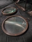 Vtg Style Pair Of Metal Hanging Candle Sconces Each With Magnifying Glass 