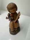Vintage Anri Hand Carved Wooden 5 Inch Figurine The Choral Girl With Siong Bird