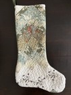 Handmade Quilted Christmas Stocking Floral Embroidery Blue Sage Green Toile 20   