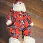 Vintage 1990s White Plush Teddy Bear Black Eyes Red Plaid Outfit W  Bow 5-10in