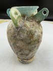 Ancient Roman Glass Amphora Vessel Iridescent Green Patina 4 Handle Rare