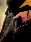 Overland Men   s Black Hooded Zip Shearling Bomber Jacket Size 2xxlchest 5052 