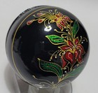 Vintage Floral Hand Painted Black Lacquered Sphere Lid Trinket Box