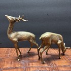 Solid Brass Buck   Doe Deer Pair Vtg Figurine Sculpture Set Of 2 Decor  7  Korea