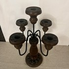 Vintage 5-arm Wooden   Metal Candelabra Tabletop Candle Holder Rustic Decor