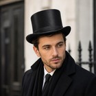 Black Satin Top Hat Victorian Gentleman Magician Costume Men Formal Wedding Topp