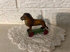 Antique German Ges Gesch Tin Lion Platform   Wheels Vintage Rare Penny Pull Toy 