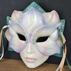 Vintage Clay Art Deco Hand Painted Porcelain Mask Wall Purple Orchid Fairy Mask