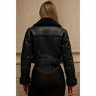 Women s Black Genuine Sheepskin Leather Shearling Fur Winter Biker Jacket