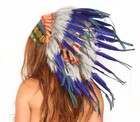 Indian Native American Chief Costume Feather Headpiece Headdress Adult Blue