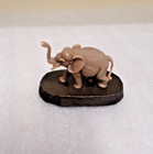 Vintage Tiny Elephant Figurine From Japan On Wood Base