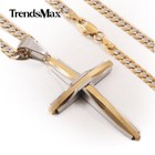 Silver gold Plated Stainless Steel Cross Pendant Necklace Curb Chain Women Men