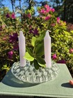 Vintage Oval Heavy Clear Glass Flower Frog 33 Holes  31 Flowers  2 Candles 