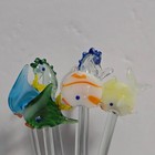 Vtg Lot 6 Fish Sea Horse Hand Blown Glass Cocktail Swizzle Sticks Drink Stirrers