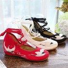 Women Canvas Lace Up Strappy Ballet Flats Ladies Cotton Fabric Embroidery Shoes