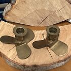 Candlestick Vintage 2 Brass Boat Ship Propeller Holders Pair Nautical India