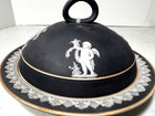 Rare - Late 19th C  Wedgwood Black Tri-color Jasperware Cheese Dish W cover