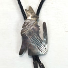 Navajo Southwestern Sterling Silver Bolo Tie Howling Wolf Black Leather Cord Vtg